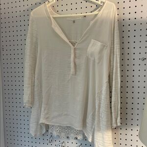 Anthropologie Cream Blouse with Lace Detail